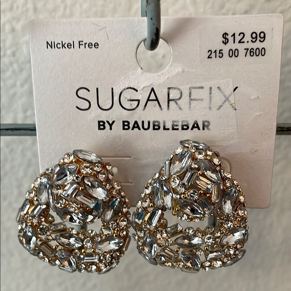BaubleBar Gold and Silver Heart Earrings with Crystal Detailing